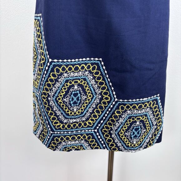 Lilly Pulitzer Bowen Geometric Embroidered Strapless Navy Dress Size 8 Cotton - Picture 3 of 10